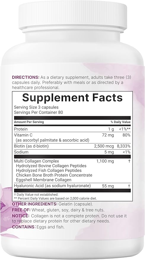 Micro Ingredients 2 Pack Multi Collagen Pills for Women & Men, 480 Capsules | Type I, II, III, V, X | Hydrolyzed Protein Peptides with Biotin, Hyaluronic Acid, & Vitamin C | Keto & Paleo Friendly