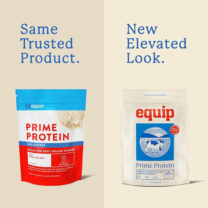 Equip Foods Prime Protein Powder | Clean, Grass Fed Beef Protein Powder | Carnivore Protein Isolate | Paleo, Keto Friendly | Gluten & Dairy Free | Helps Build & Repair Tissue | 30 Servings, Unflavored