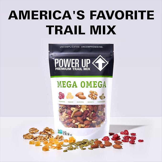 Power Up Trail Mix,Mega Omega Trail Mix,Non-GMO,Vegan,Gluten Free,No Artificial Ingredients,Gourmet Nut,14 Ounce Bag,(Pack of 4)