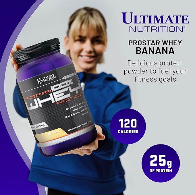 Ultimate Nutrition Prostar Whey Protein Powder Isolate, Banana - Low Carb, High Protein Powder Shake for Muscle Gain & Recovery - Low Sodium, Low-Fat & Keto Friendly - 2 lbs Tub