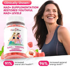 NAD+ Gummies Supplement for Women 1000MG - NAD Plus Gummies for Men Sugar Free Vitamin B3 Niacinamide Pure Organic Boosts NAD Level Anti-Aging Cell Regeneration Energy Brain Peach Flavor 60C