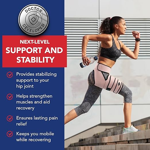 Dr. Arthritis Sciatica Hip Brace with Adjustable Thigh Compression, Hip Stabilizer for Walking, Sports & Daily Comfort, Sciatica Pain Relief Devices for Joint Stability & Injury Recovery (Pink, S/M)