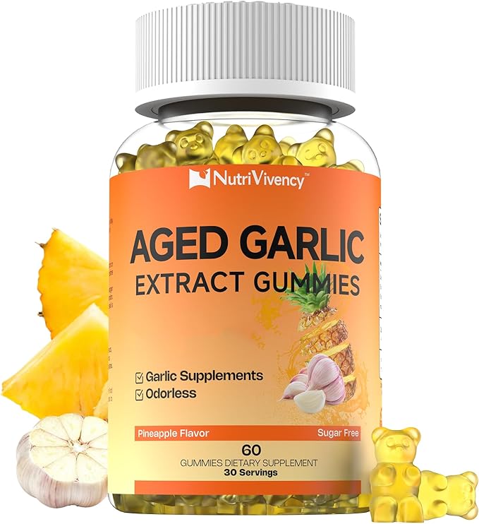 Aged Garlic Extract Gummies, 500mg Odorless Aged Garlic Supplements, Sugar Free, Vegan, Non-GMO, Pineapple Flavor, 60 Gummies