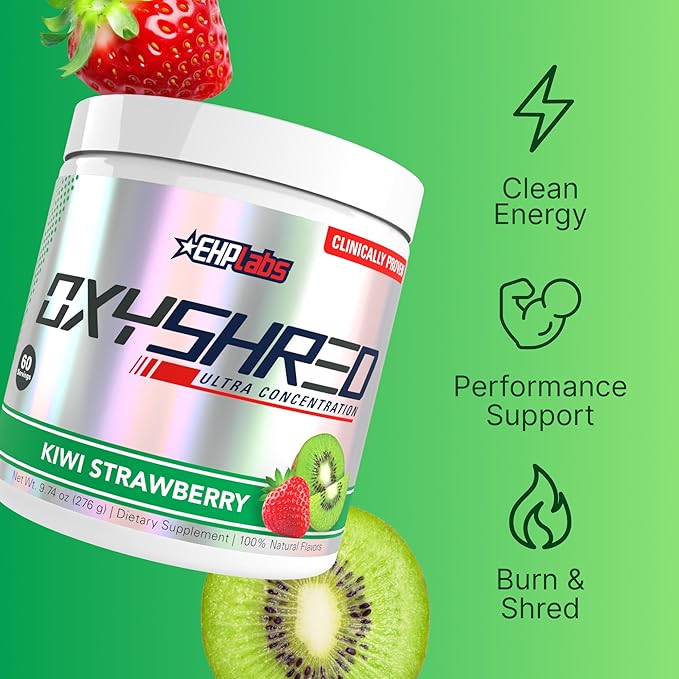 EHP Labs OxyShred Pre Workout Powder - Preworkout Powder with L Glutamine & Acetyl L Carnitine, Energy Boost Drink - Kiwi Strawberry, 60 Servings