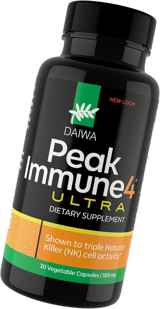 Daiwa PeakImmune4 Natural Immune Support Supplement | Enhances NK Cell Function with RBAC Rice Branand Mycelia Extract from Shiitake Mushrooms | Ultra Strength