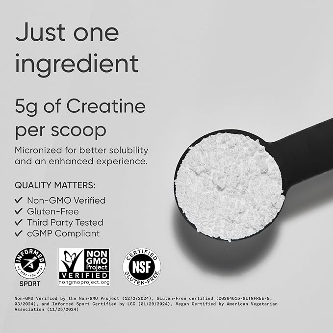Sports Research Creatine Monohydrate - Gain Lean Muscle, Improve Performance and Strength and Support Workout Recovery - 5 g Micronized Creatine - 35.27 oz