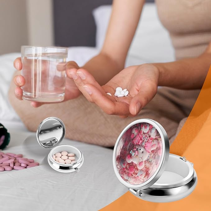 WLLHYF Pill Box Cute Small Pill Box for Purse & Pocket Medicine Organizer Travel Pillbox Waterproof Pills Cases Metal Pills Container Holder for Vitamins, Fish Oil, Supplements (Pink)