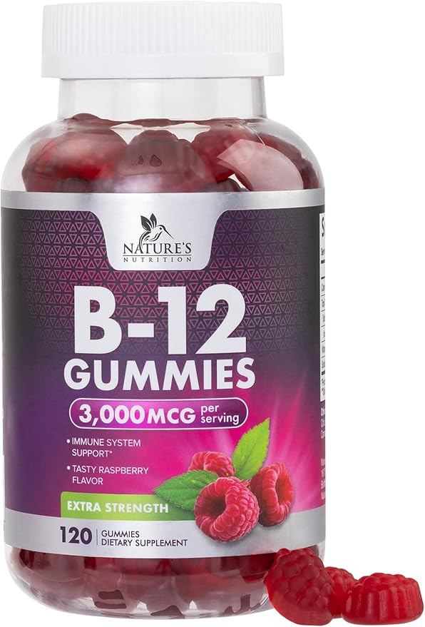 Vitamin B12 Energy Gummies - 3000 mcg per Serving Extra Strength B 12 Gummy for Metabolism & Immune System Support - Chewable Dietary B12 Supplements, Caffeine Free Gummy Vitamin - 120 Gummies