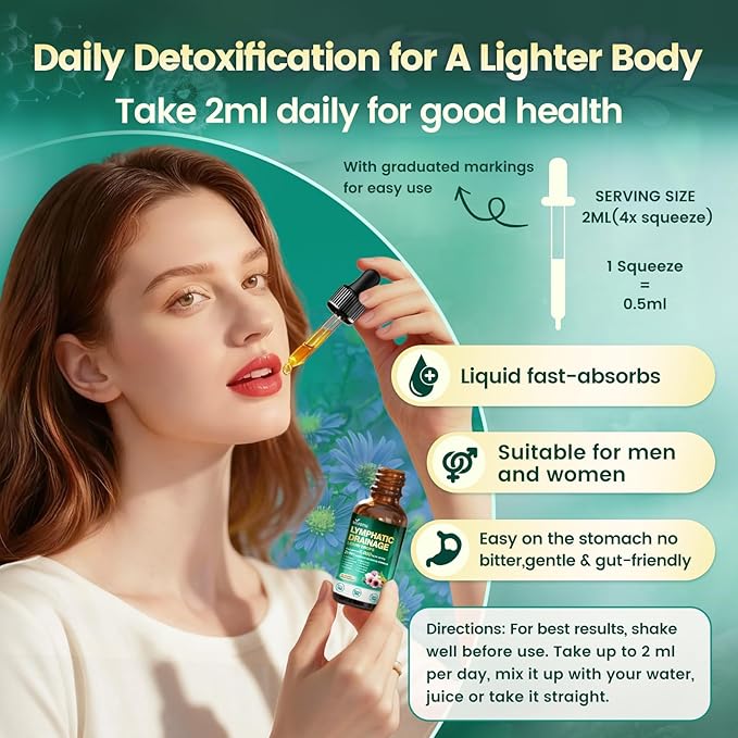 21-in-1 Lymphatic Drainage Drops for Liposomal, Immune & Lymph System Support Supplement for Women & Men with Echinacea, Dandelion, Burdock, Bromelain, Calendula, Turmeric & More, 2 Pack