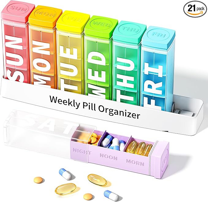 Betife Pill Organizer 3X a Day, Detachable Large Pill Box 7 Day, Daily 3 Times Pill Case, Travel Pill Container Holder, Weekly Medication Dispenser Pillbox for Vitamin Supplement Medicine（White）