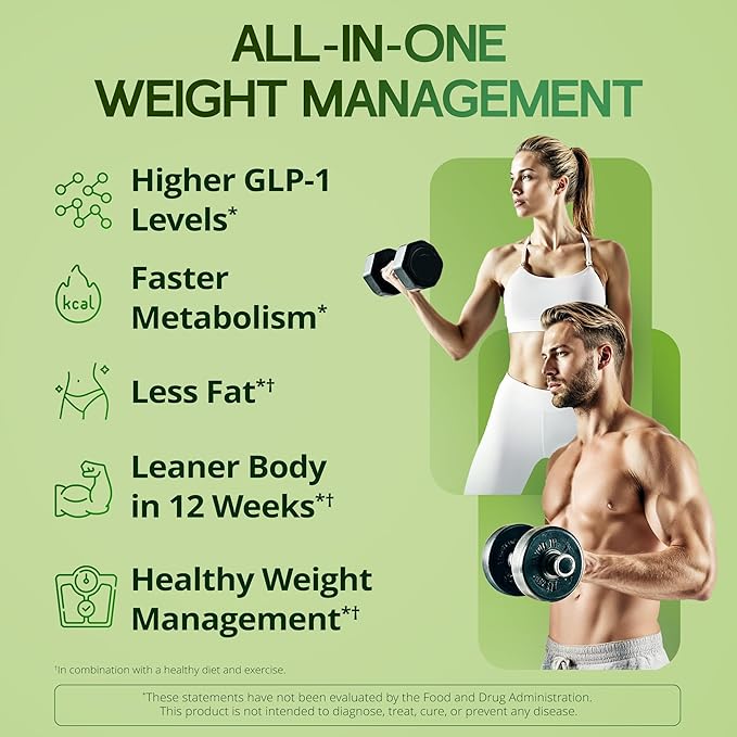 GLP-1 Supplement for Women & Men - Weight Management, Gut Health & Metabolism Support - Promotes Fat Burning & Lean Body Mass - Vegan, Gluten Free, Non-GMO - 60 Count