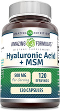 Amazing Formulas Hyaluronic Acid & MSM Supplement | 500 Mg | 120 Capsules | Non-GMO | Gluten-Free | Made in USA