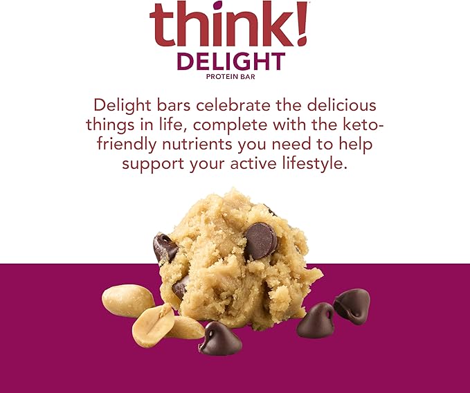 think! Delight, Keto Protein Bars, Healthy Low Carb, Gluten Free Snack - Chocolate Peanut Butter Cookie Dough, 10 Count (Packaging May Vary) (Pack of 2)