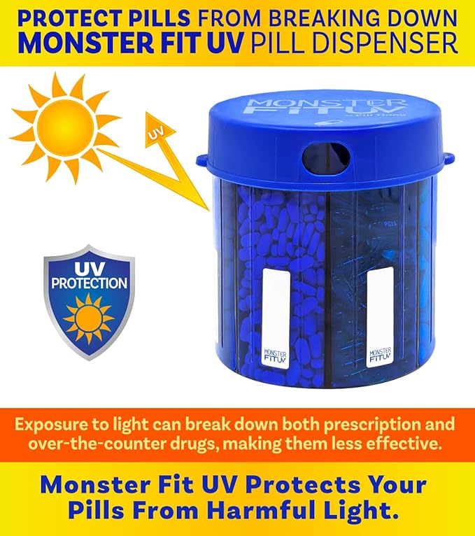 XL Supplement Pill Dispenser Bottle, 7 Compartment, Labels, Easy Open, Anti-Mixing, UV Protected Organizer, Extra Large Monthly Vitamin, Monster Fit Medication Holder (Cobalt Blue, Large)