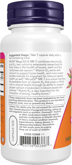 NOW Supplements, Mega D-3 & MK-7, 5000 IU / 180 mcg, Bone & Cardiovascular Support*, Vitamins K-3 & K-2, 120 Capsules