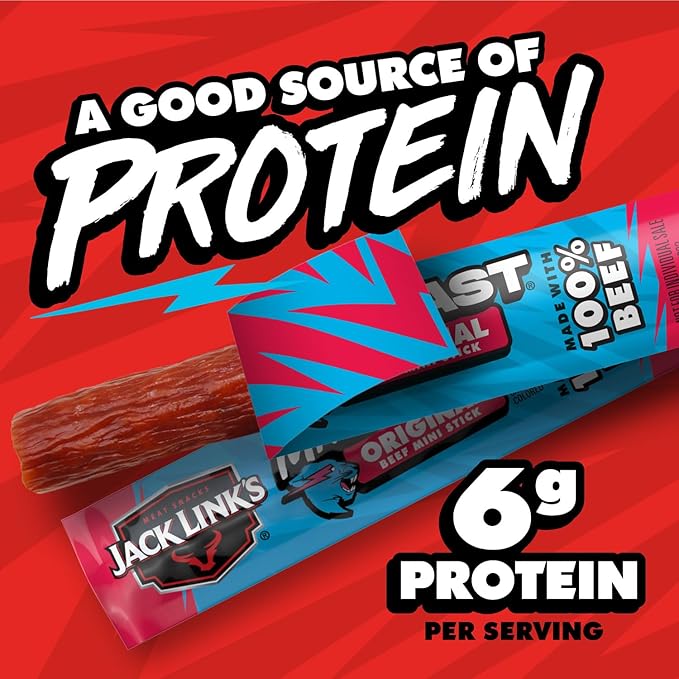 Jack Link’s x MrBeast Beef Sticks, Original Mini Beef Sticks, As Seen on Beast Games, 5g Protein, Made with 100% Real Beef, Pantry-Ready Snacks, 12 Count (Pack of 2)