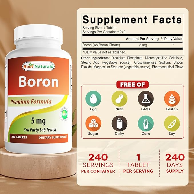 Best Naturals Boron Supplements 5 mg 240 Tablets (240 Count (Pack of 2))