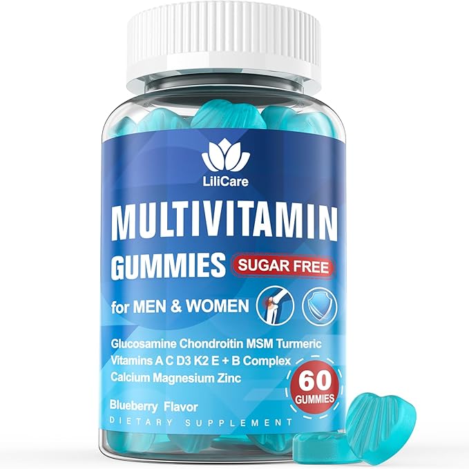 LILICARE Men's & Women's Sugar Free Methylated Multivitamin 50 Plus with Glucosamine Chondroitin MSM, Iron Free Gummies for Senior with Multi Vitamin D3 K2 & A C E, B Complex - 60 Count (Pack of 1)
