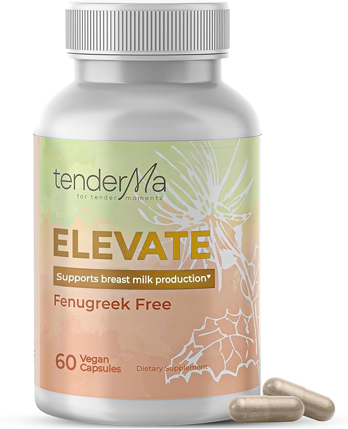 Lactation Supplement Elevate Fenugreek-Free with Organic Goat’s Rue and Lion’s Mane, Blessed Thistle & Brewer’s Yeast, Vegan, Non-GMO, Herbal Breastfeeding Support, 60 Capsules