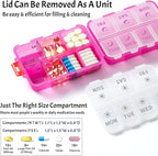 NEW Foldable & Double Protection Portable Weekly Pill Organizer 2 Times A Day with Etched Labels, AM PM 7 Day Week Medicine Box, Daily Travel Pill Case Dispenser for Vitamin, Supplement - Clear Pink