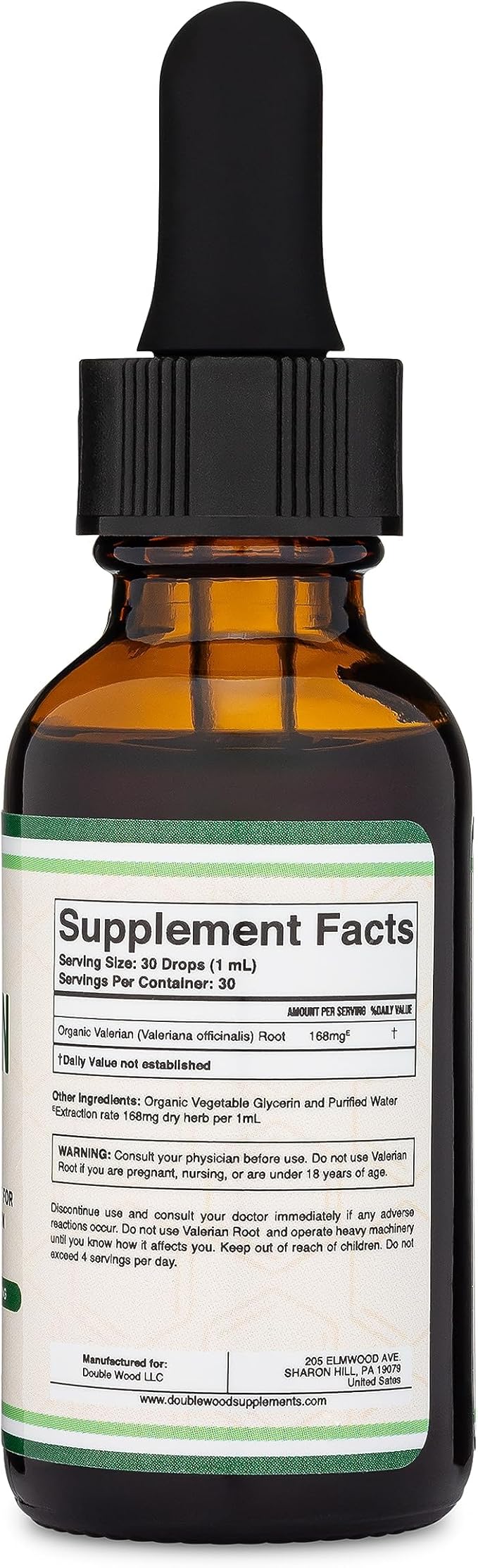 Valerian Root Drops for Sleep - Organic Valerian Root Tincture Extract 168mg - 1 FL OZ, 30 Servings (Better Absorbed Than Capsules, Enhances Valerian Root Tea) for Relaxation and Calm by Double Wood