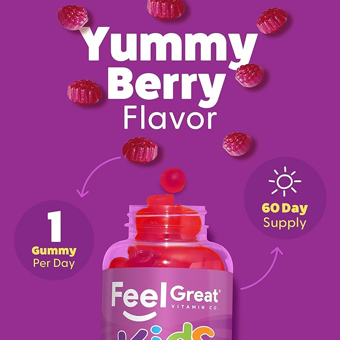 Feel Great Kids Calm Magnesium Gummies - Magnesium Supplement for Children - Magnesium Citrate Gummies - 60 Count