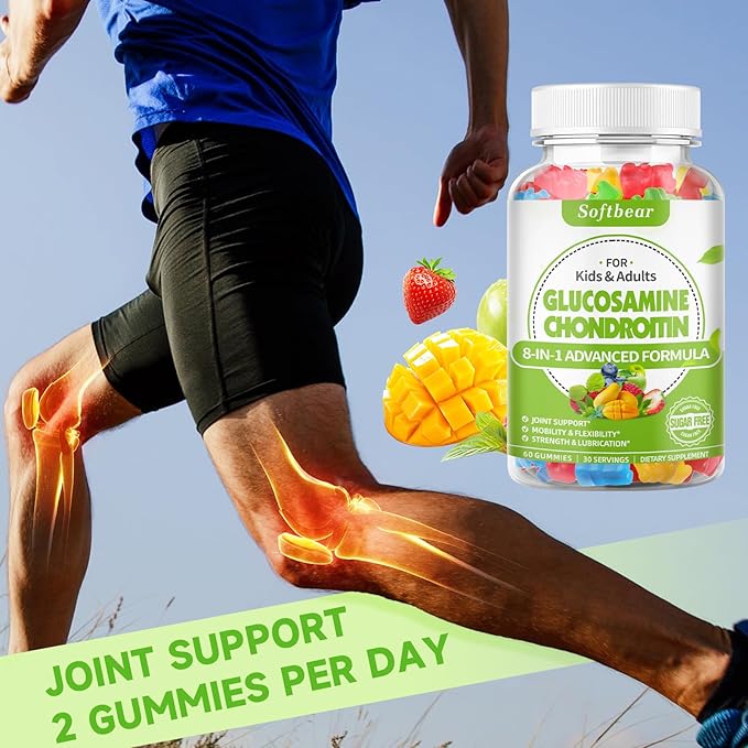 softbear Glucosamine Chondroitin Gummies with MSM Triple Strength, Organic Chewable Glucosamine Chondroitin Supplement for Joint Support Vegan Mixed Fruit Flavor 120 Gummies