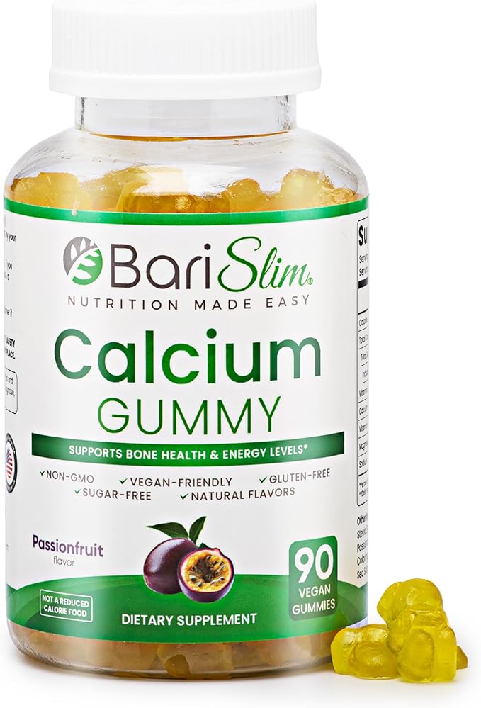 BariSlim Bariatric Calcium Gummies - Specially Formulated Bariatric Vitamins for Patients After Weight Loss Surgery - Supports Energy Levels & Bone Health | Passionfruit (90 Vegan Gummies)
