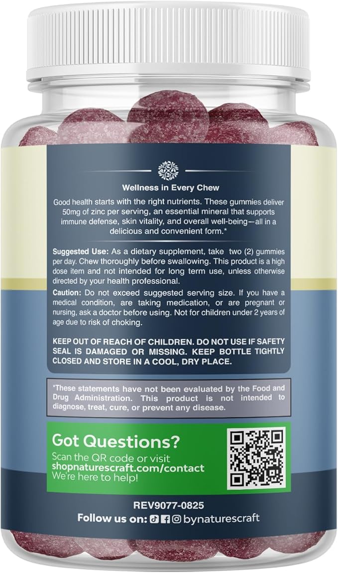 Extra Strength Zinc Gummies for Adults - Chewable Zinc Supplements for Women & Men for Energy & Immune Support - Vitamins & Mineral Supplements - 60 Count