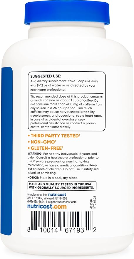 Nutricost Caffeine with L-Theanine, 100mg of Each, 240 Capsules, 240 Servings - Non-GMO and Gluten Free (Pack of 2)