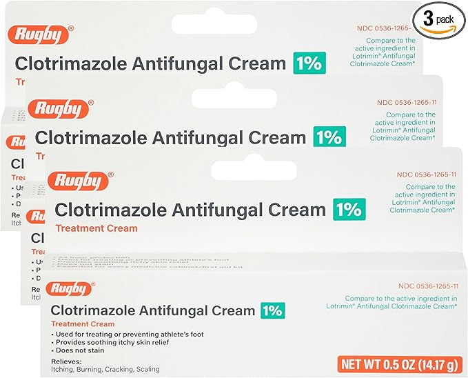 Rugby Clotrimazole Antifungal Cream 1% - Treatment Cream - Helps Provide Soothing Itchy Skin Relief - 0.5 Oz. (3 Pack)