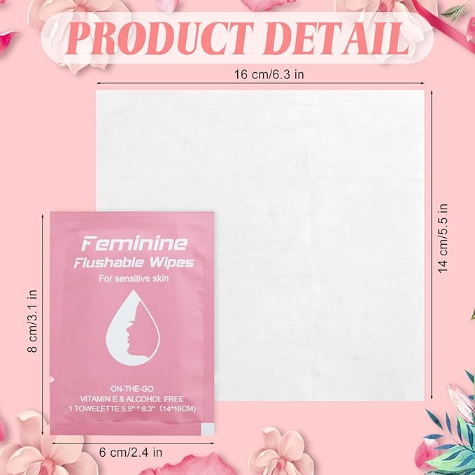 50 Feminine Wipes Flushable Travel Individually Wrapped,Travel Wipes for Women,Feminine Care Wet Wipes Travel Size Vaginal Wipes for Adult, Girl and Homeless