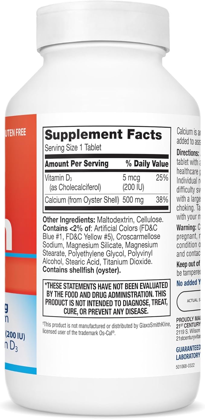 21st Century Calcium 500 mg Plus D3 Tablets, 400 Count