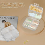 Small Travel Pill Box, Double Layer 7-Compartments Pill Organizer, 3.1" x 3.1" x 1.4" Portable Weekly Pill Case Container for Pocket, 7 Day Compact Medicine Holder for Vitamins, Fish Oils Clear