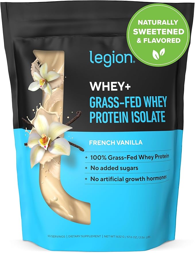 LEGION Whey+ Protein Whey Isolate from Grass Fed Cows (French Vanilla, 60 Servings) - Whey Protein Isolate Powder Low Calorie, Non-GMO, Sugar Free, Lactose and Gluten Free, All Natural Protein Powder