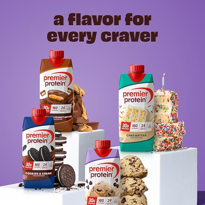 Premier Protein Shake, Cookie Dough, 30g Protein, No Added Sugar, 24 Vitamins & Minerals to Support Immune Health, 11 fl oz, 4 Pack