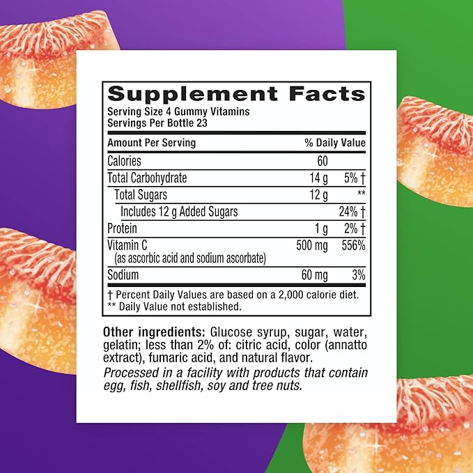 Vitafusion Extra Strength Power C Gummy Vitamins, Tropical Citrus Flavored Immune Support (1) Vitamins, 92 Count (Pack of 2)