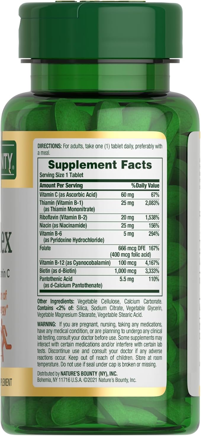Nature's Bounty Super B Complex Vitamins with Vitamin C & Folic Acid,Vitamins for Immune & Cellular Energy Support,150 Tablets,(Pack of 3)