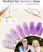 Pillex Pill Organizer, Am & Pm Pill Organizer 7 Days, Weekly Pill Case 2 Times a Day, Cute Pill Box 7 Day, Medicine Organizer for Travel, Vitamins, Fish Oils, Supplements (Gradient Pink-Purple)