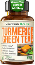 Turmeric Curcumin Supplement with Green Tea Extract (ECGC) & Vitamin C for Joint Health, Energy & Inflammation Balance - Organic Tumeric Curcumin with Black Pepper - Gluten-Free, Non-GMO - 60 Capsules