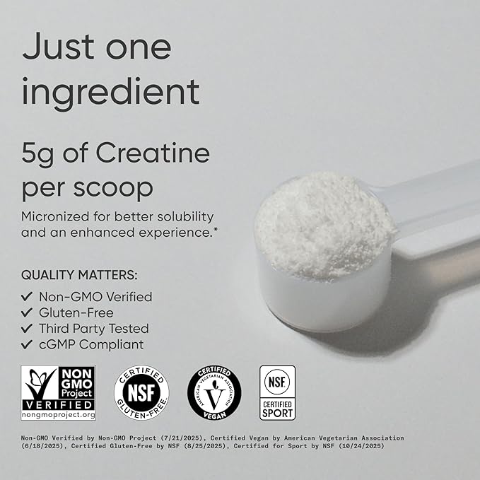 Sports Research® Creatine Monohydrate Powder w/Creapure® - Gain Lean Muscle, Improve Performance, & Support Workout Recovery* - 5g German Creatine · NSF Sport · Easy Mixing - 90 Servings (Unflavored)