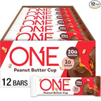 ONE Protein Bars, Peanut Butter Cup, Gluten Free with 20g Protein and 1g Sugar, Pantry Staples, 2.12 oz (12 Count)