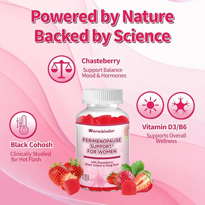 Perimenopause Support Gummies for Women - Menopause Relief & Balance Supplement with Black Cohosh Chasteberry Vitamins D3 B6 for Hot Flashes Night Sweats & Mood