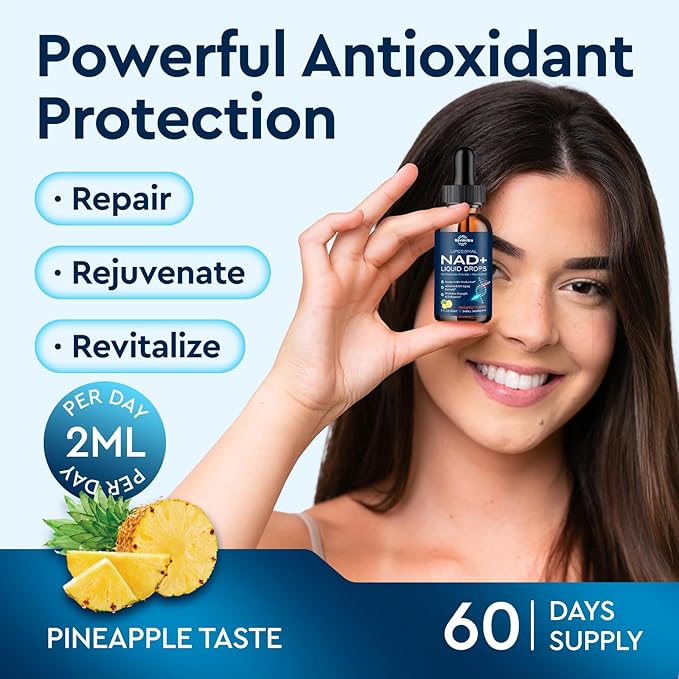 Liposomal NAD Supplement - 1200mg NAD+ Liquid Drops for Women & Men, Nicotinamide Riboside with Resveratrol, PQQ, CoQ10, Quercetin for Anti-Aging, Brain & Cellular Mitochondrial, Pineapple 4 Fl Oz