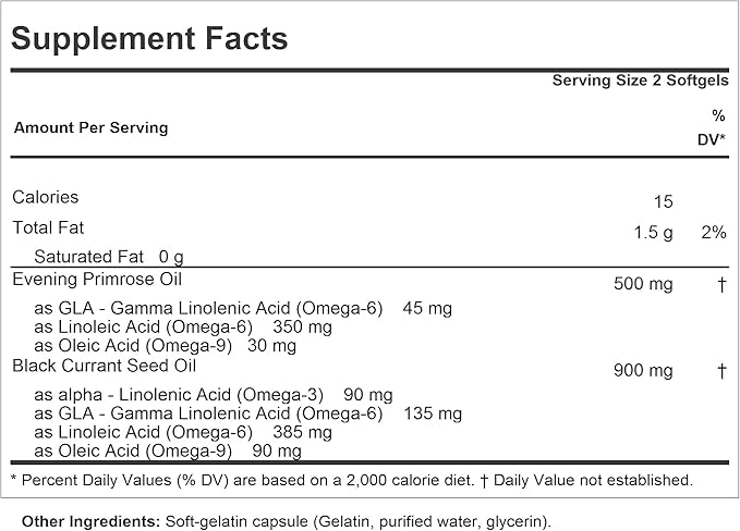 ANDREW LESSMAN Evening Primrose and Black Currant Seed Oil 360 Softgels - Soothes Physical Discomfort and Mood Swings Due to Menstrual Cycle, with Gamma-Linolenic, Omega-6 Fatty Acids, No Additives