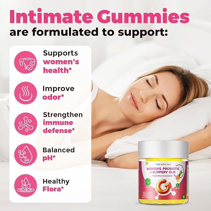 Probiotics for Women,Vaginal Probiotics Gummies for Digestive Health Feminine PH Balance,Gut Health Supplements with Slippery Elm & Prebiotics-60 Count
