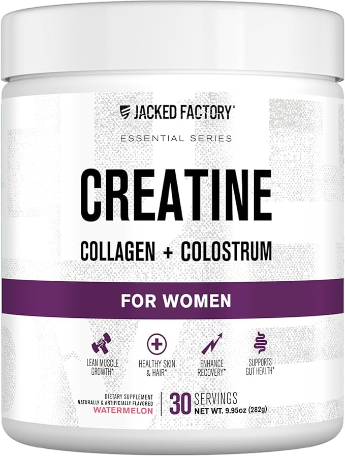 Jacked Factory Creatine for Women - Creatine Monohydrate with Collagen + Colostrum to Support Workout Performance, Lean Muscle Growth, Healthy Hair, Skin, & Nails - 30 Servings, Watermelon