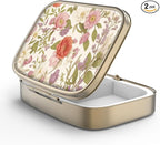 Pill Case Pill Box with Mirror Retro 2 Compartment Small Pill Case for Purse or Pocket Bronze Rectangular Pill Box or Vitamins, Fish Oil, Supplements, Pill Containe Travel Gifts（Retro Red Flowers）