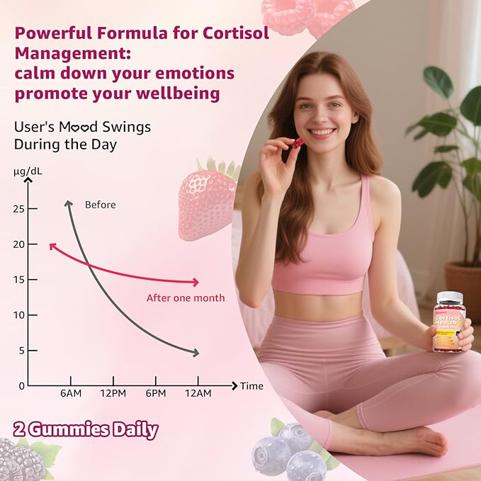 2 Packs Cortisol Gummies - Cortisol Supplements for Women & Men with Ashwagandha, Magnesium, L-theanine for Cortisol Balance, Support Relaxation, Energy, Zzz, Mixed Berry Flavor, 120Ct