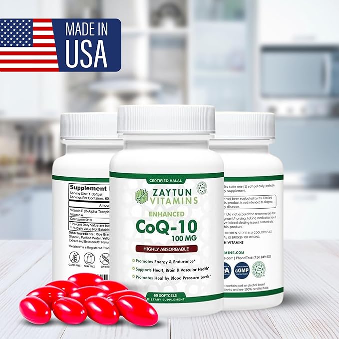 Zaytun Halal CoQ10 Highly Absorbable, One Per Day, Supports Heart Health Support and Energy Production, 60 Mini Softgels, Made in USA - Halal Vitamins
